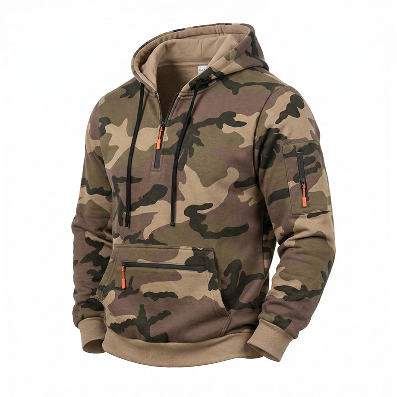 Herren Kapuzenpullover Camouflage mit Fleecefutter, Halbzip und Reißverschlusstaschen Echoarchiv
