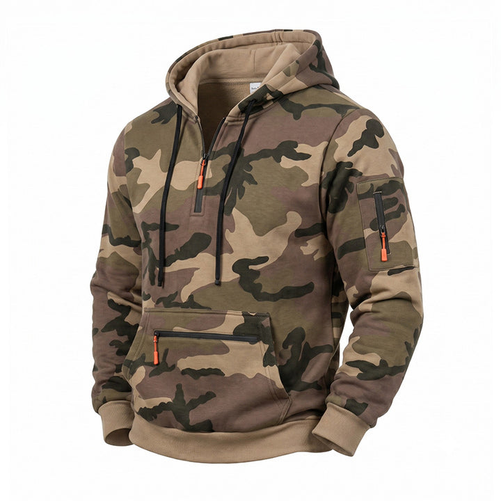 Herren Kapuzenpullover Camouflage mit Fleecefutter, Halbzip und Reißverschlusstaschen Echoarchiv