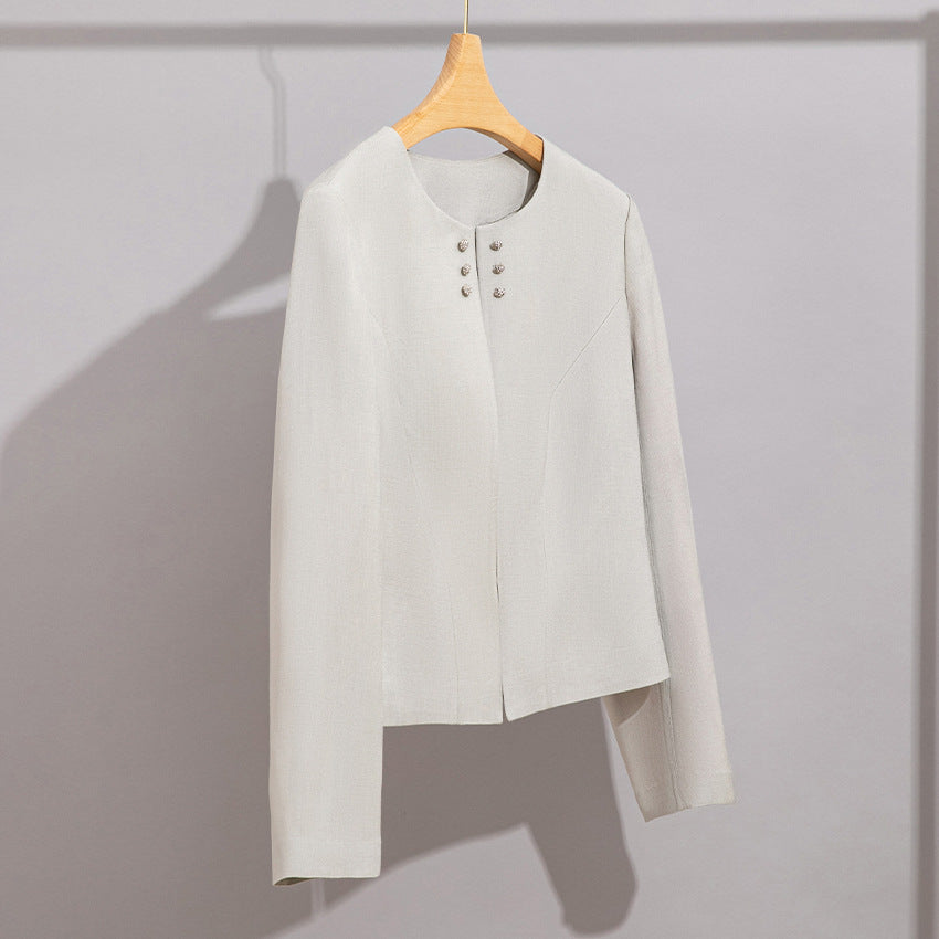 Damen Kurzblazer im minimalistischen Fit mit Perlen-Knopfbesatz und taillierter Schnitt Echoarchiv