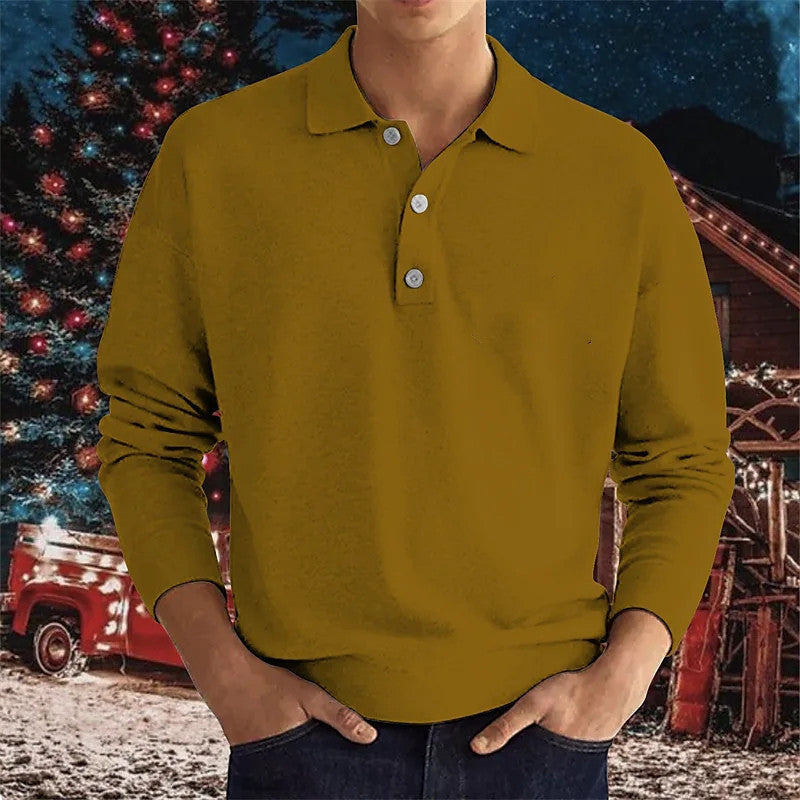 Herren Langarm-Polo mit modischem Henley-Kragen Echoarchiv