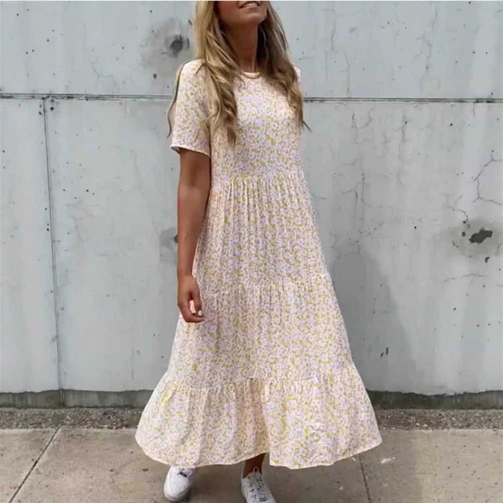 Damen nan luftiges Stufenmaxikleid im Boho-Babydoll-Stil mit geraffter Unterbrust und kurzen Ärmeln Echo Archiv