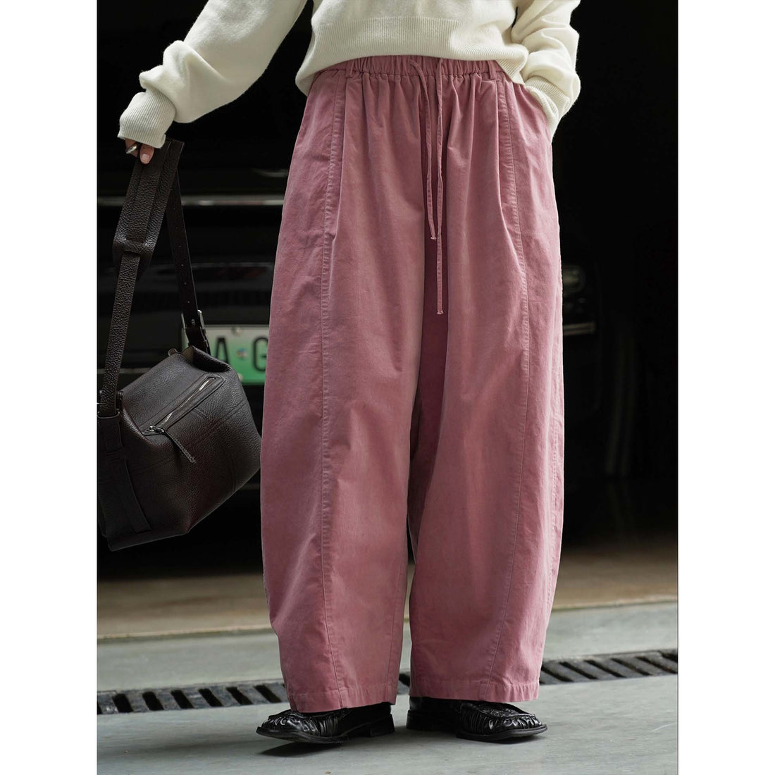 Damen Weite Culotte-Stil-Hose mit elastischem Tunnelzugbund aus Baumwollmix Echoarchiv