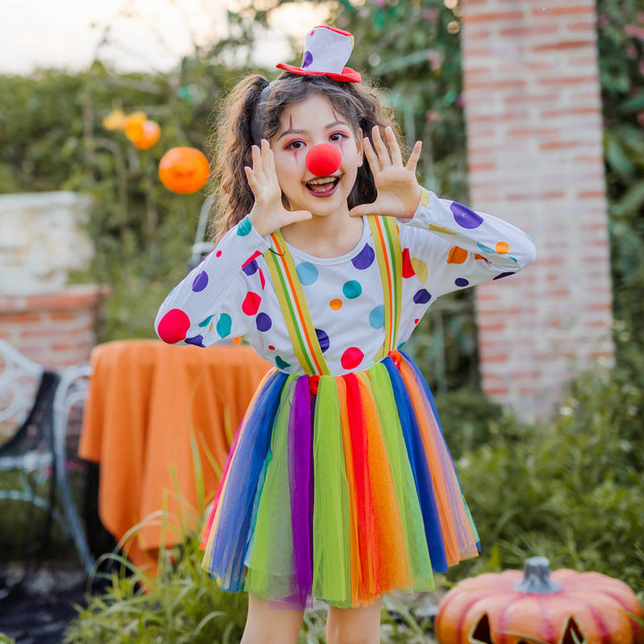 Mädchen Clownkostüm mit bunten Punkten und Tüllrock Echo Archiv