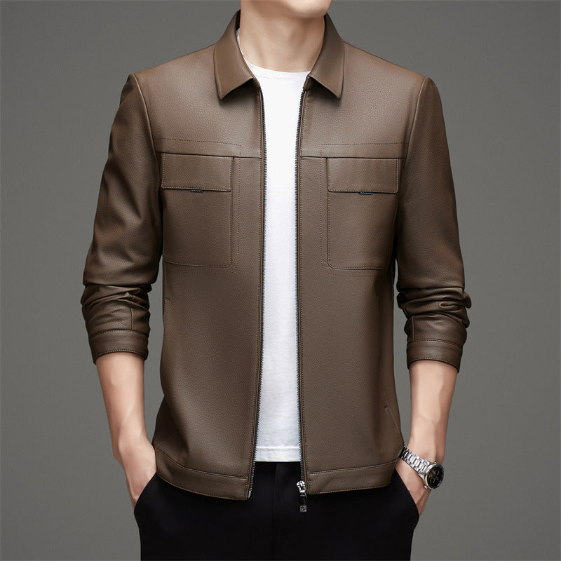 Herren lässige Lederjacke mit praktischen Brusttaschen Echoarchiv