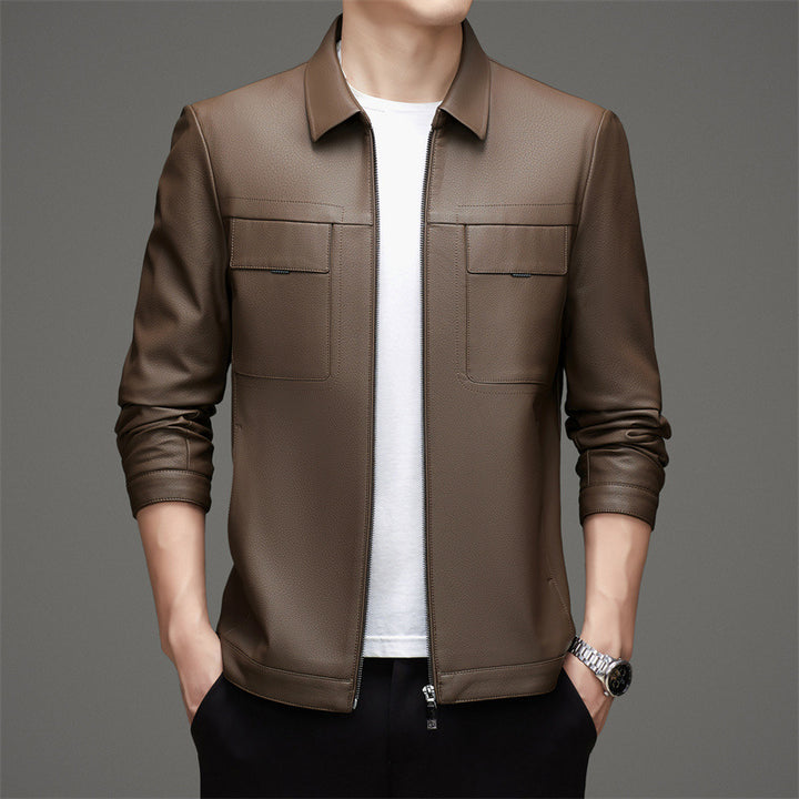 Herren lässige Lederjacke mit praktischen Brusttaschen Echoarchiv