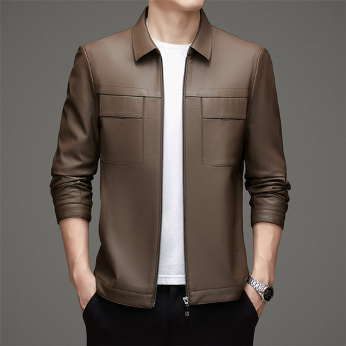 Herren lässige Lederjacke mit praktischen Brusttaschen Echoarchiv