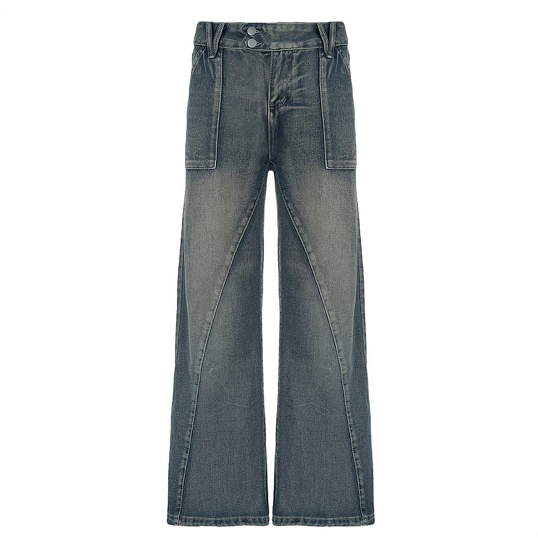 Damen nan weite Low-Rise Baggy-Jeans mit markanten V‑Nahtpaneelen und aufgesetzten Fronttaschen Echo Archiv