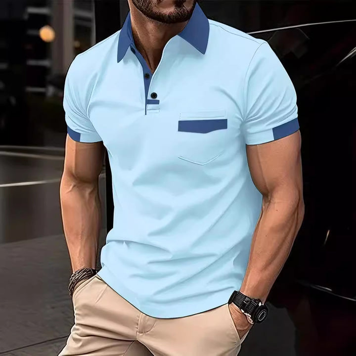 Herren Poloshirt mit dekorativem Henley-Kragen und praktischer Brusttasche Echoarchiv