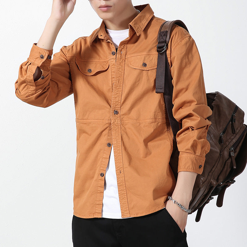 Herren leichte Canvas-Hemdjacke im Overshirt-Stil mit Brustpattentaschen und Knopfverschluss Echoarchiv