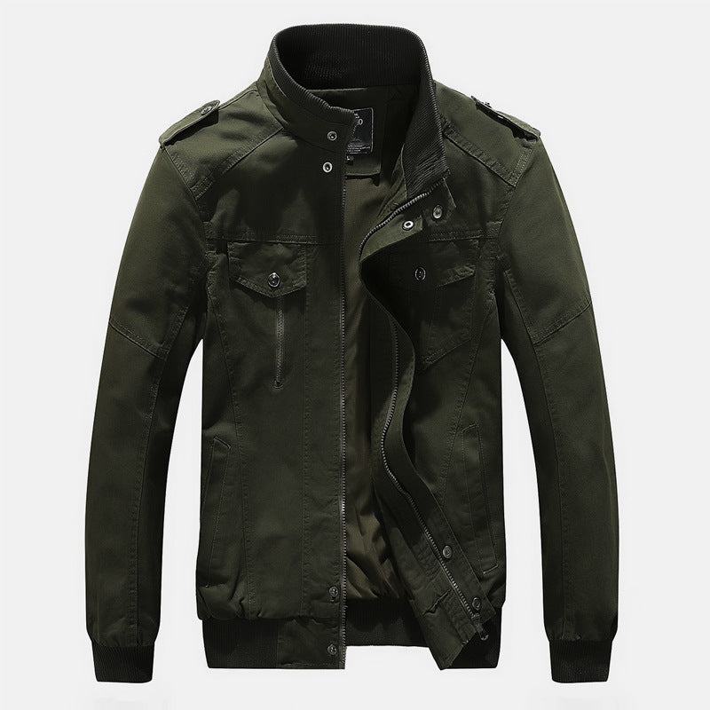 Herren Kurz geschnittene Canvas-Fieldjacke mit Stehkragen Epauletten und Rippenbündchen – Taviero