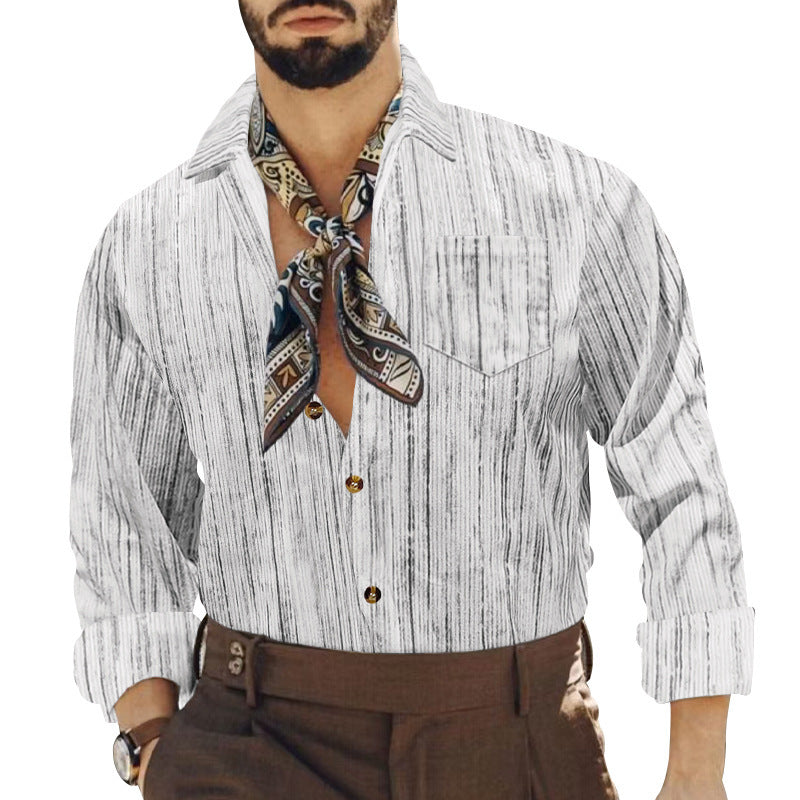 Herren elegantes gestreiftes Hemd mit modischem Kragen und Brusttasche Echoarchiv