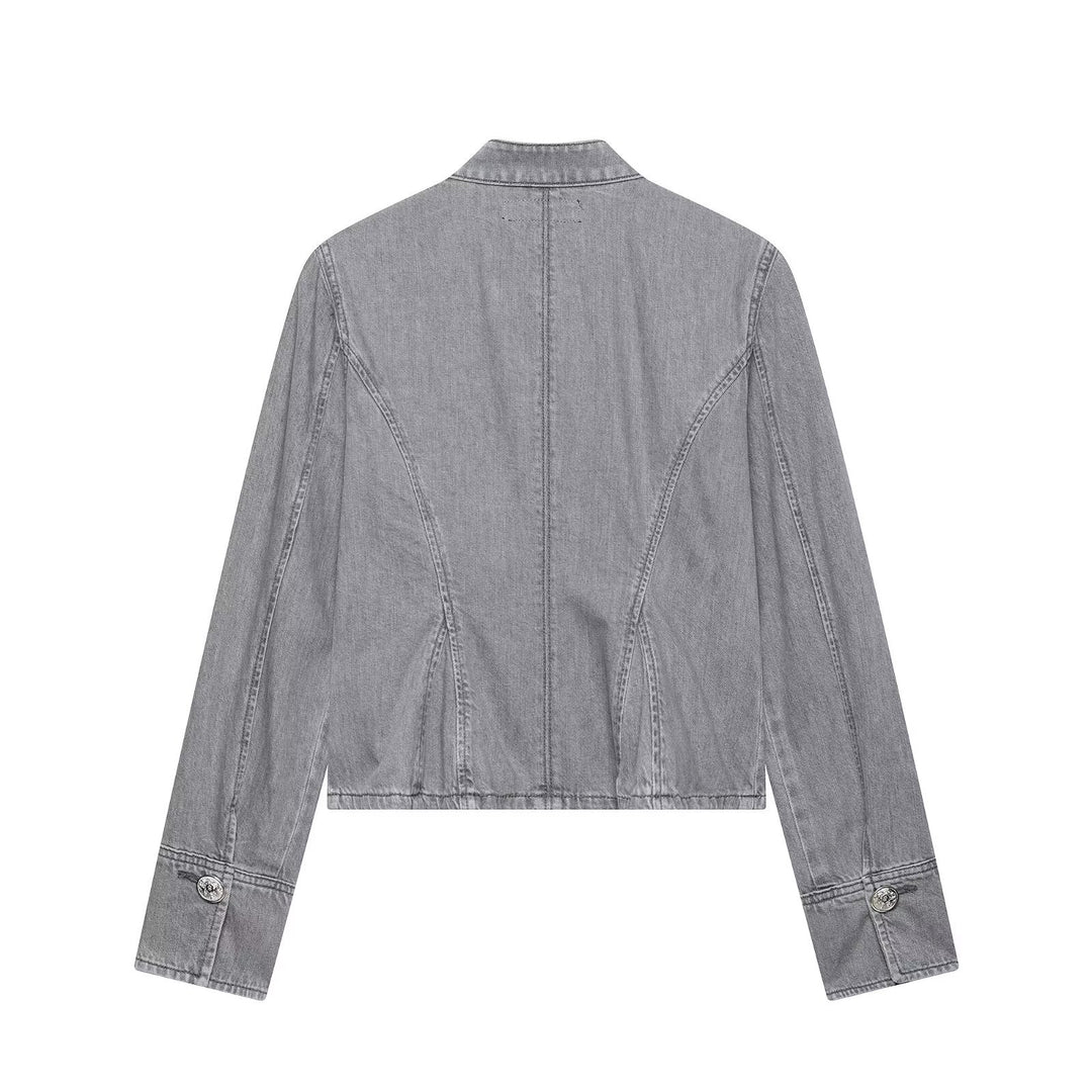 Damen Jeansjacke mit militärischer Kordelapplikation und Stehkragen Echoarchiv