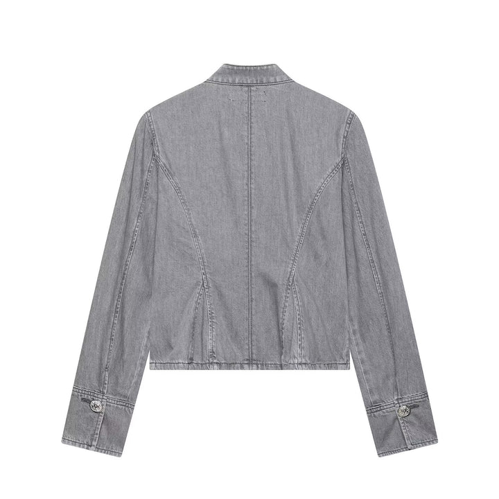 Damen Jeansjacke mit militärischer Kordelapplikation und Stehkragen Echoarchiv