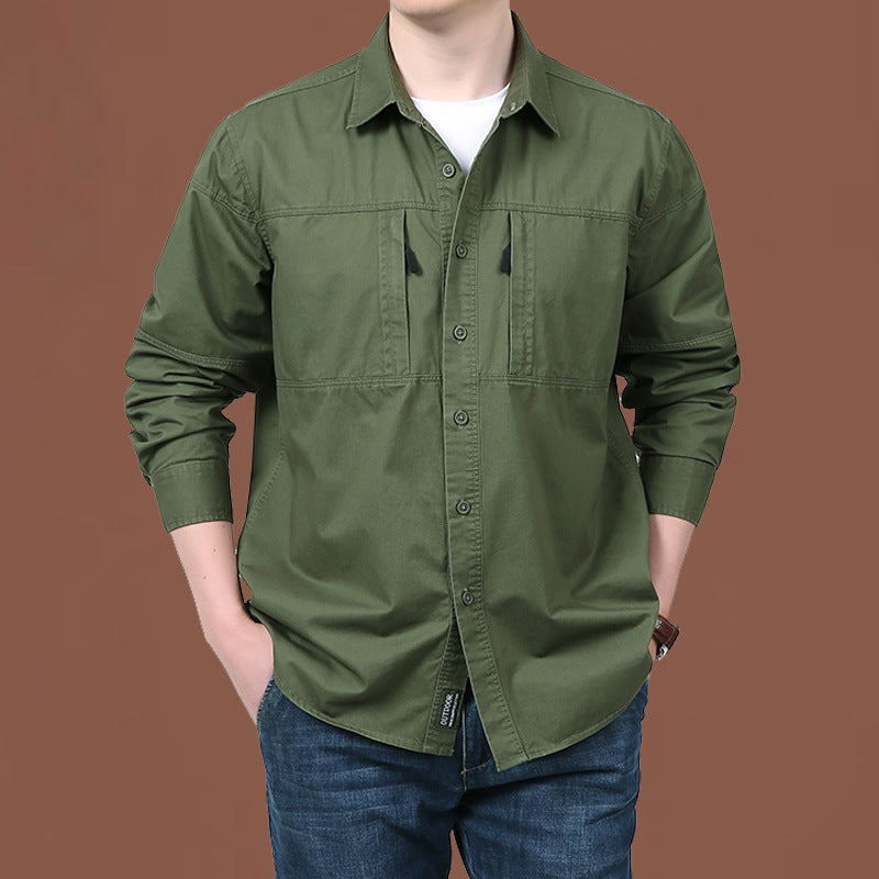 Herren nan leichtes Baumwoll-Utility-Overshirt mit zwei verdeckten Brusttaschen und klassischem Kentkragen Echo Archiv