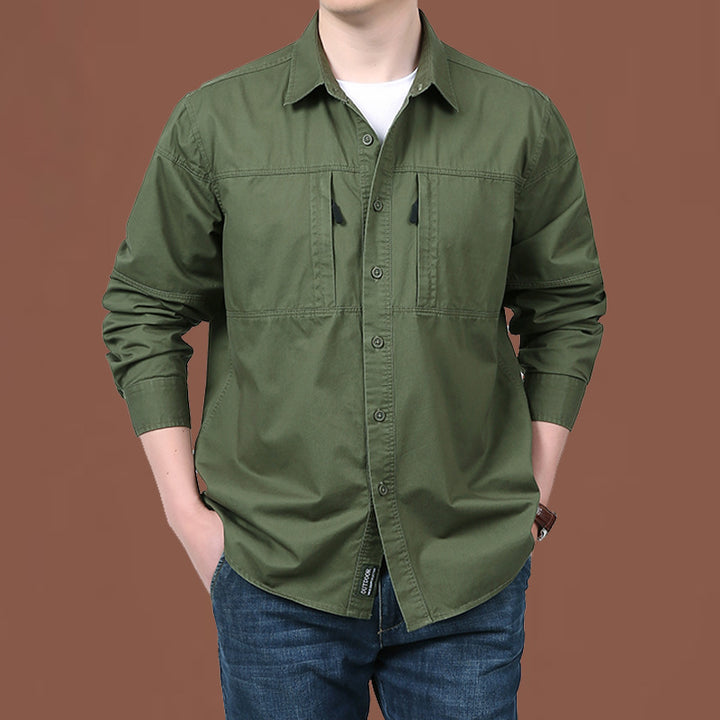 Herren nan leichtes Baumwoll-Utility-Overshirt mit zwei verdeckten Brusttaschen und klassischem Kentkragen Echo Archiv