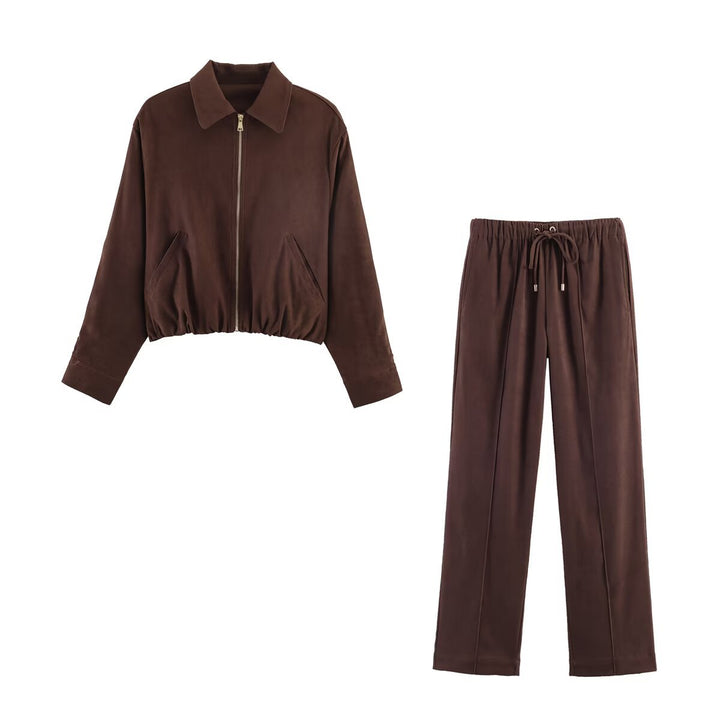 Damen Kurzblouson im Velours‑Look mit spitzem Hemdkragen und Gummizugsaum Echo Archiv