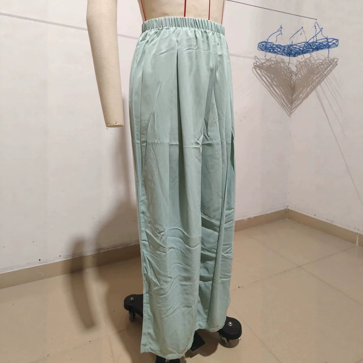 Damen Leichte Satin-Palazzohose mit hohem elastischem Bund und Kellerfalten – Avélisse