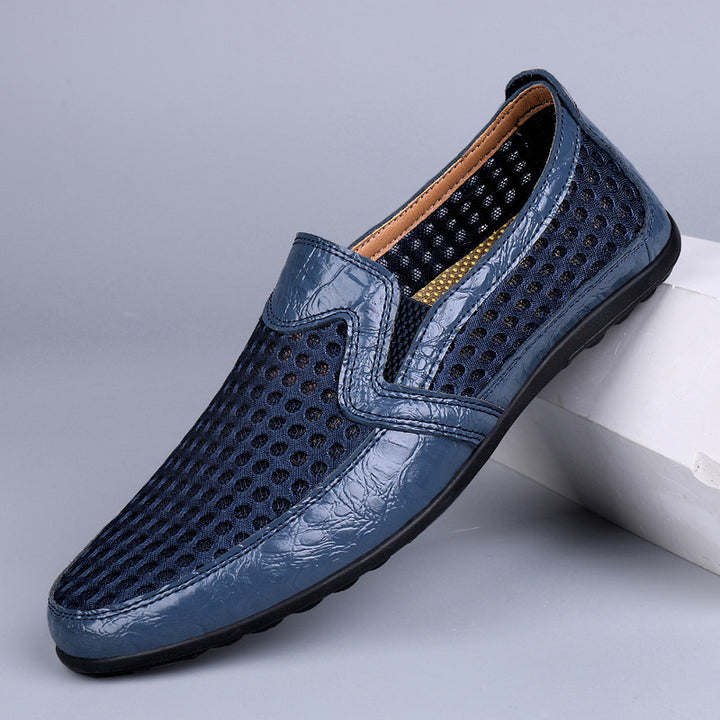 Herren Atmungsaktiver Lochleder-Slipper im Mokassin-Stil mit flexibler Gummisohle – Tavélo