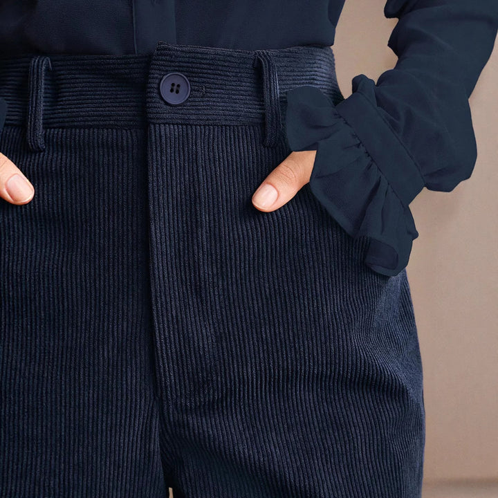 Damen Hochtaillierte Cordhose mit weitem Schlag und Eingrifftaschen – Avérine
