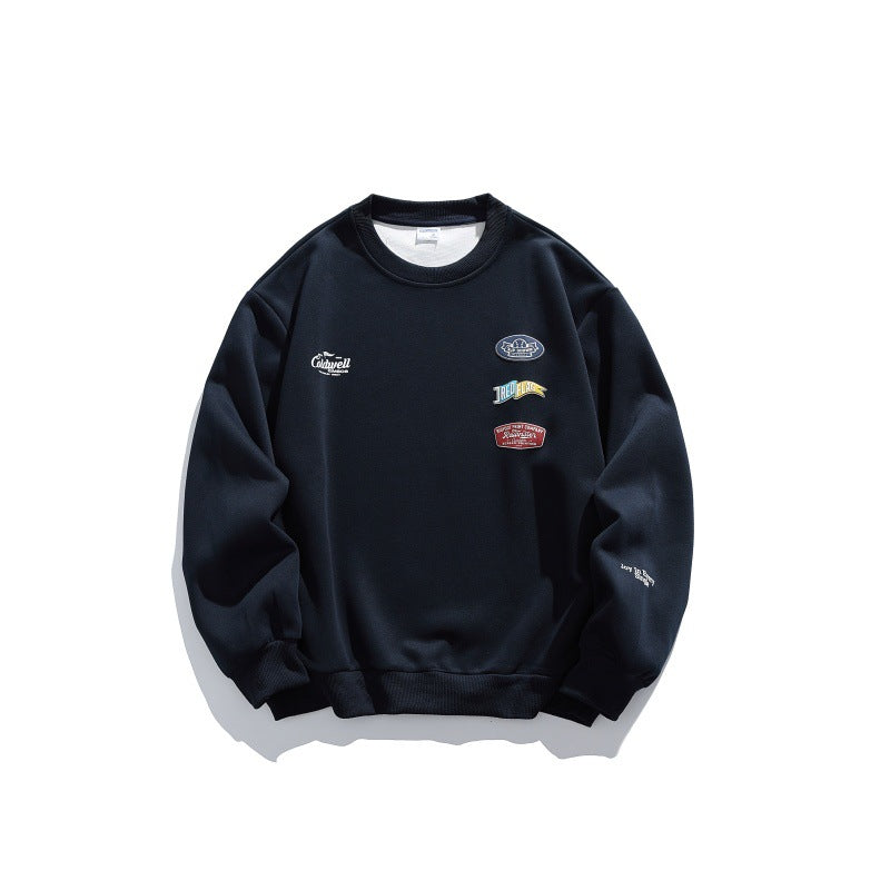 Unisex Oversize-Pullover mit Rundhalsausschnitt, Badge-Applikationen und gerippten Bündchen Echoarchiv