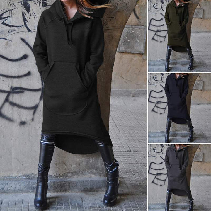 Damen nan Oversize Kapuzenkleid mit hohem Rückensaum, Kängurutasche und lässigem Streetstyle-Schnitt Echo Archiv