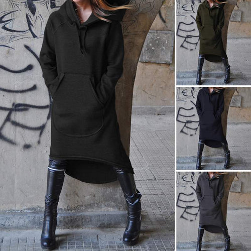 Damen nan Oversize Kapuzenkleid mit hohem Rückensaum, Kängurutasche und lässigem Streetstyle-Schnitt Echo Archiv