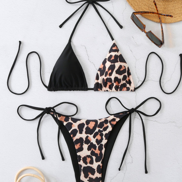 Damen Triangel-Bikini mit modernem Leo-Print und verstellbaren Bindebändern Echo Archiv