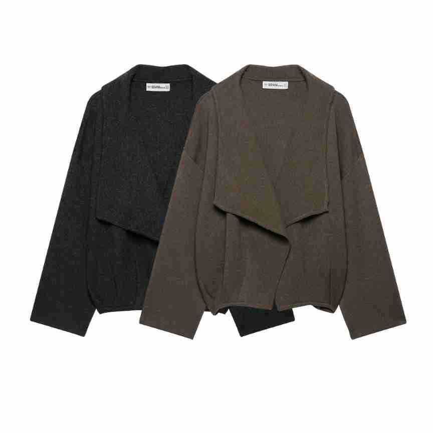 Damen Kurz geschnittener offener Wollmix-Cardigan mit großem Schalkragen und kastiger Cropped‑Silhouette Echoarchiv