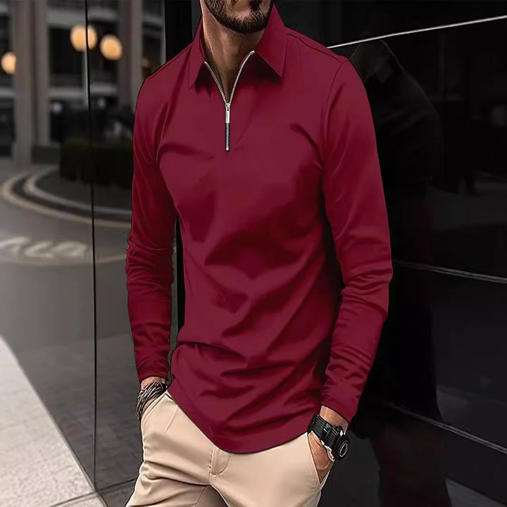 Herren Langarmshirt mit Reißverschluss und modernem Kragen Echoarchiv