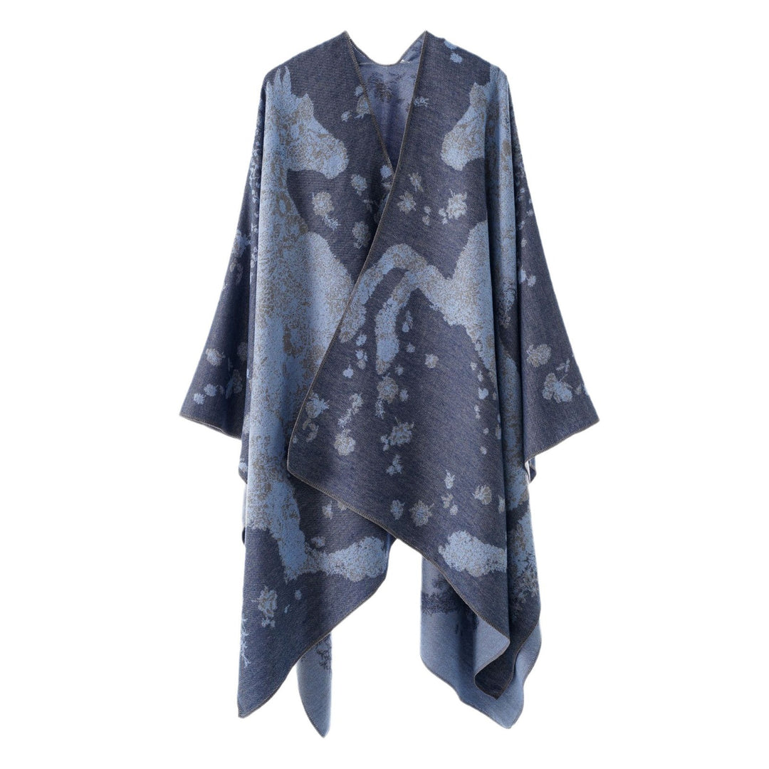 Damen Oversize-Wickelponcho im Kimono-Fall mit feinem Jacquardgewebe Echo Archiv