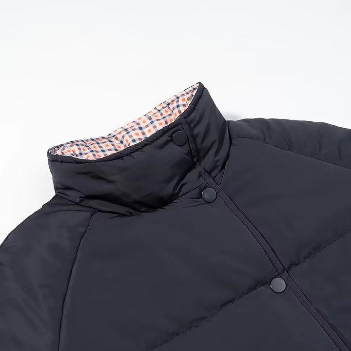Damen nan warme Oversize-Steppjacke mit kariertem Innenfutter, Stehkragen und Tunnelzugsaum Echo Archiv