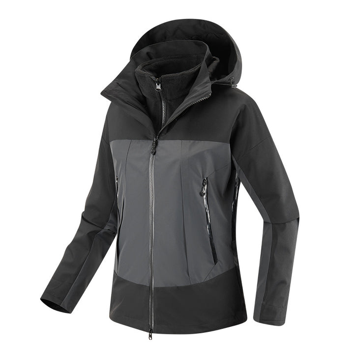 Damen zweilagige Softshell-Jacke mit herausnehmbarer Fleece-Innenjacke und verstellbarer Kapuze Echoarchiv