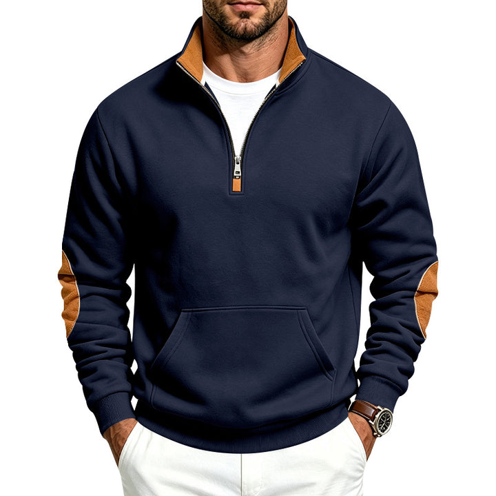 Herren Sweatshirt mit halbem Reißverschluss, Stehkragen und Ellenbogen-Patches Echoarchiv