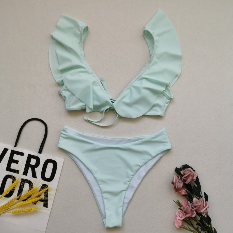 Damen Bikiniset mit Rüschen und Pflanzenmuster Echo Archiv