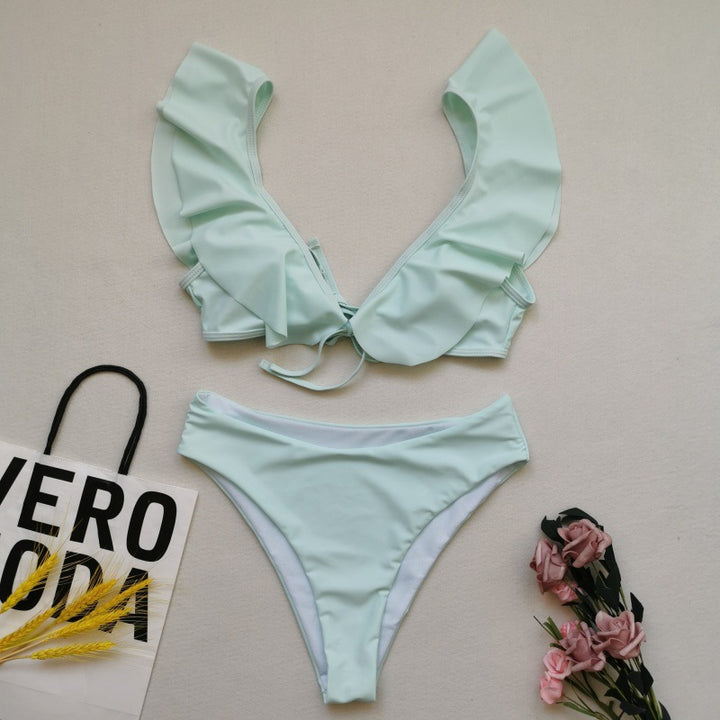 Damen Bikiniset mit Rüschen und Pflanzenmuster Echo Archiv