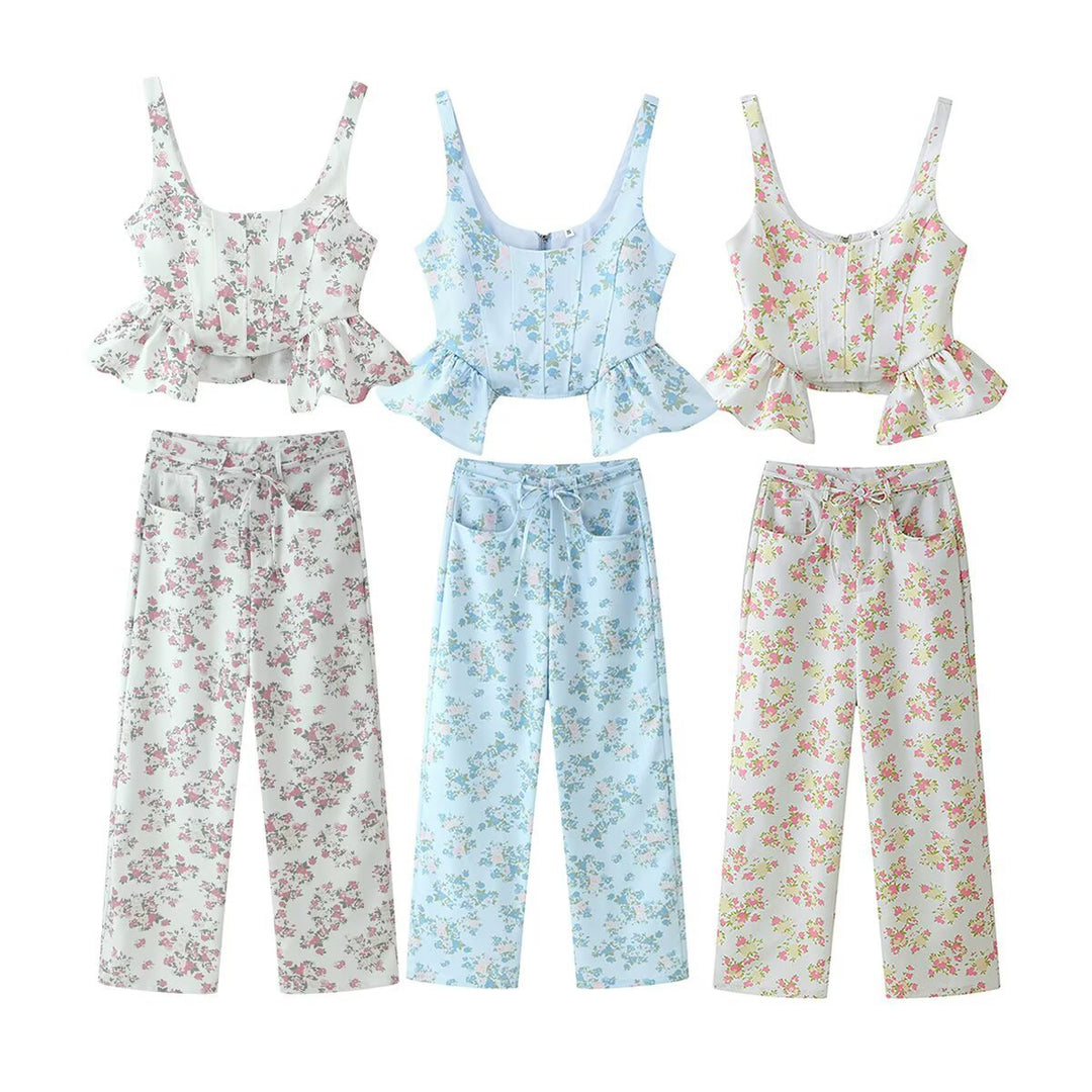 Damen Oberteil und Hose Set mit floralem Design und voluminösem Schnitt Echo Archiv