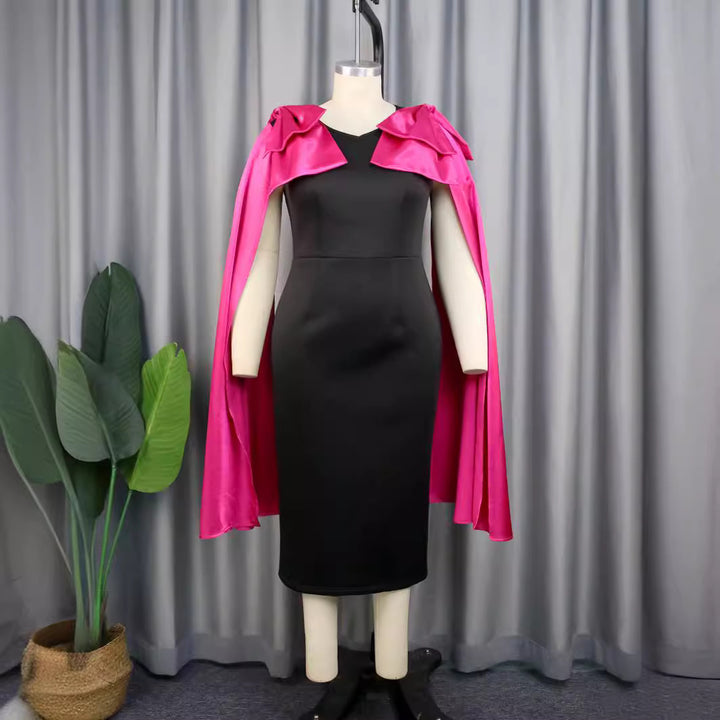 Damen Elegantes Wickelkleid mit dramatischem Cape-Ausschnitt Echo Archiv