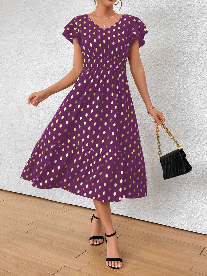 Damen Maxikleid mit Rüschendetails und schimmerndem Punktmuster Echo Archiv