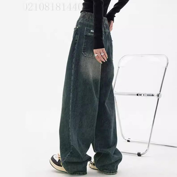 Damen nan hochgeschnittene extraweite Baggy-Jeans mit überlangem Saum und Vintageoptik Echo Archiv