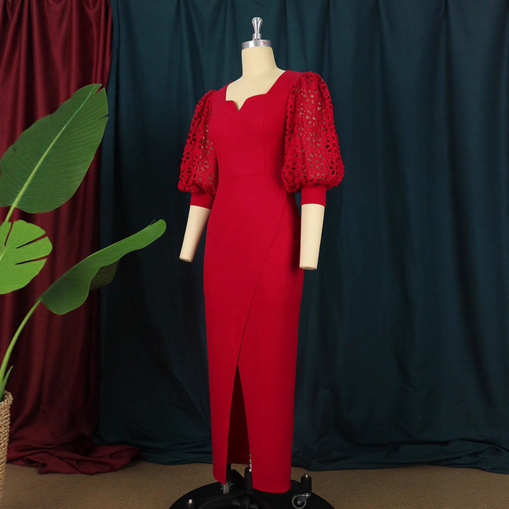 Damen elegantes Maxi-Kleid mit extravaganten Puffärmeln und schickem Schlitz Echo Archiv