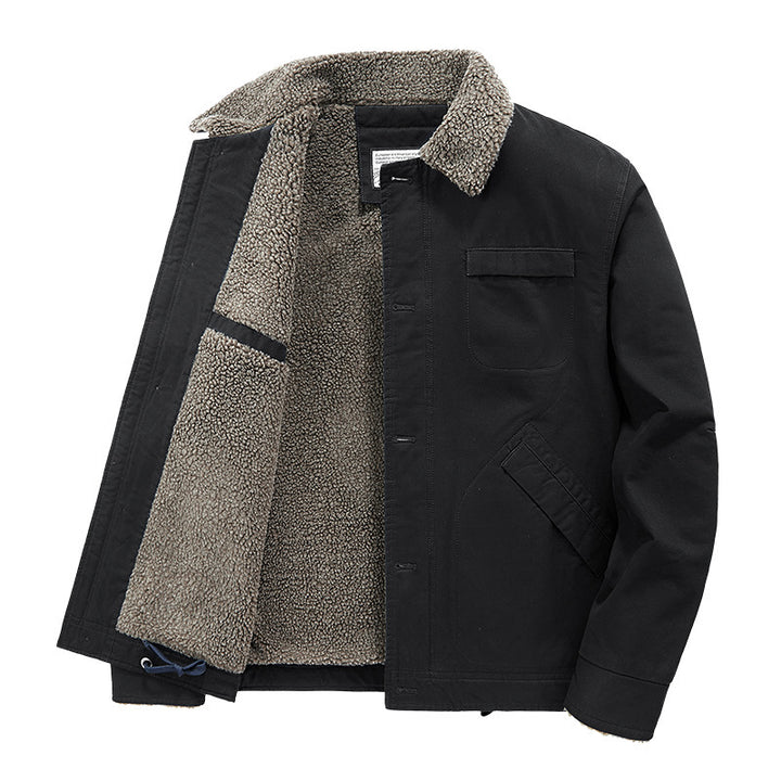 Herren gefütterte Canvas-Arbeitsjacke mit Sherpa‑Innenfutter und Hemdkragen Echo Archiv