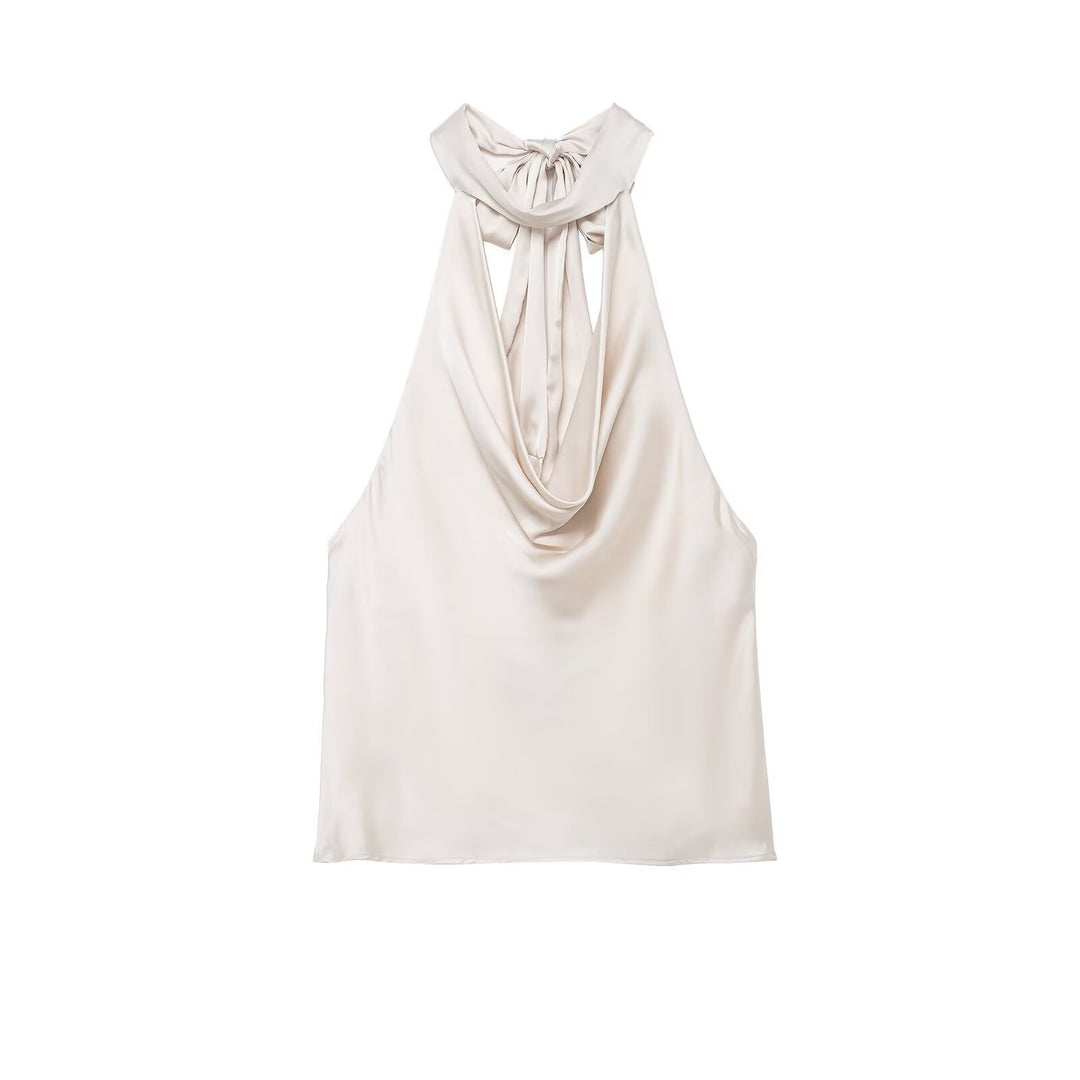 Damen elegantes Haltertop aus fließendem Satin mit dekorativem Rückenausschnitt Echo Archiv