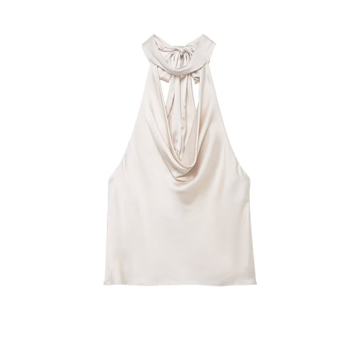 Damen elegantes Haltertop aus fließendem Satin mit dekorativem Rückenausschnitt Echo Archiv