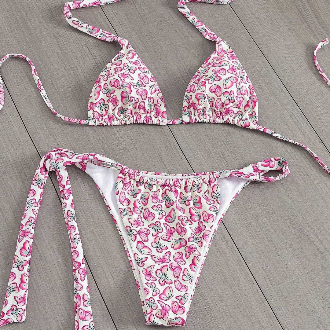 Damen Floral Triangel-Bikini mit seitlichen Bindebändern Echo Archiv