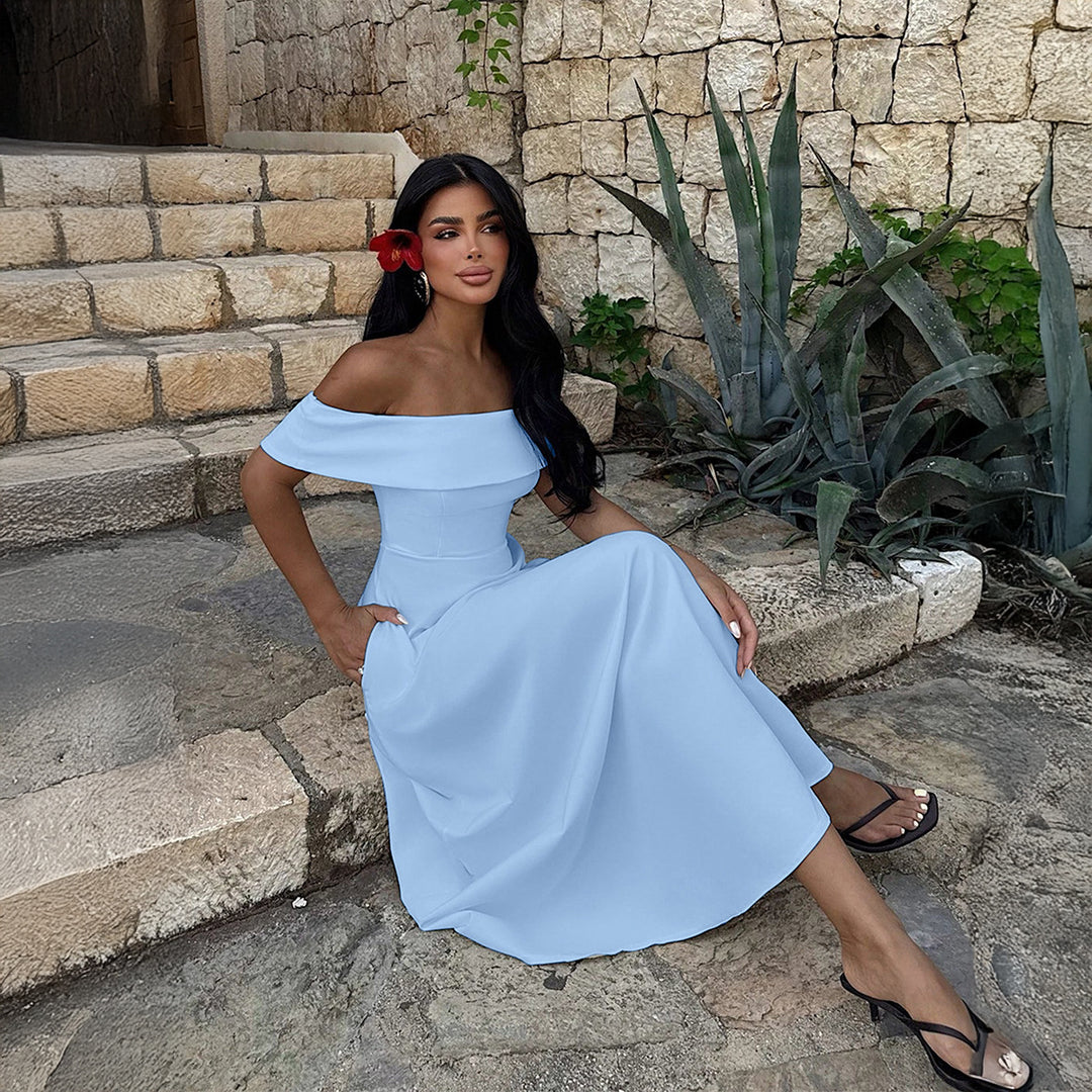Damen Off-Shoulder Maxikleid mit Taschen und eleganter Silhouette Echo Archiv
