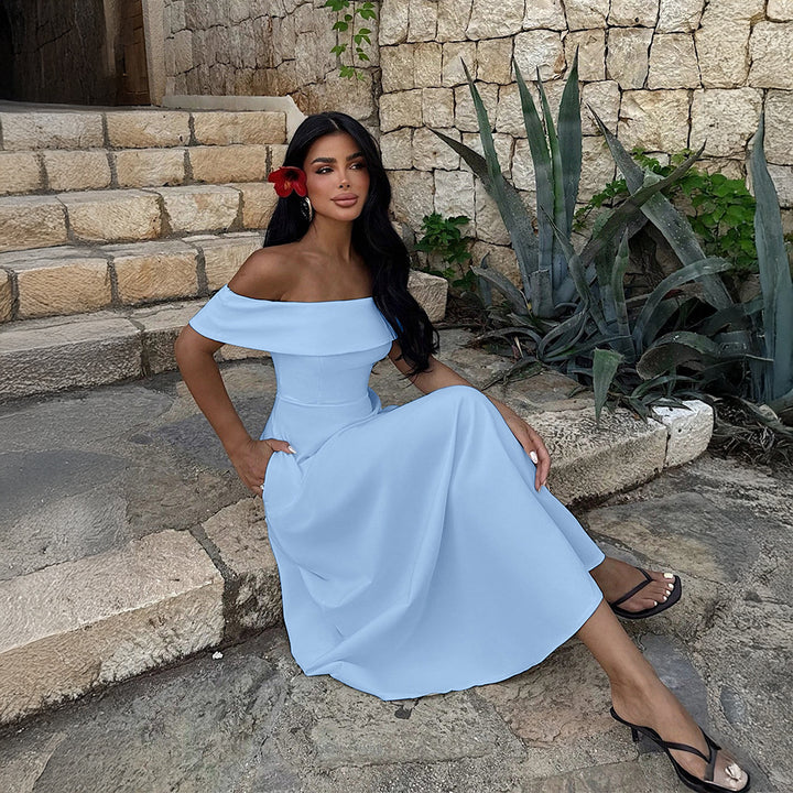 Damen Off-Shoulder Maxikleid mit Taschen und eleganter Silhouette Echo Archiv