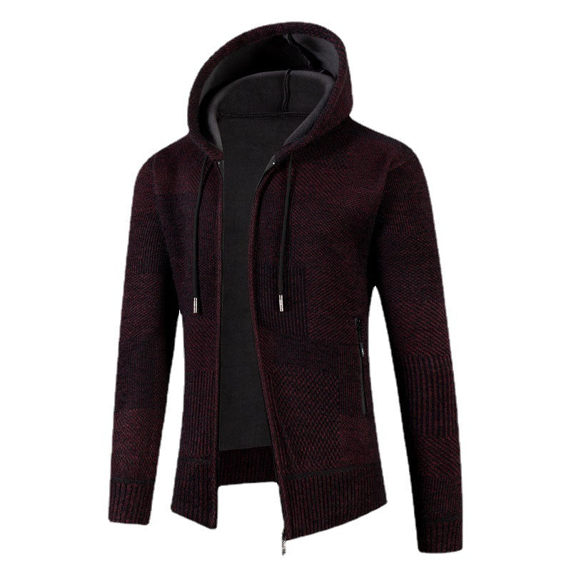 Herren Strickjacke mit gefütterter Kapuze und modernem Waffelmuster Echoarchiv