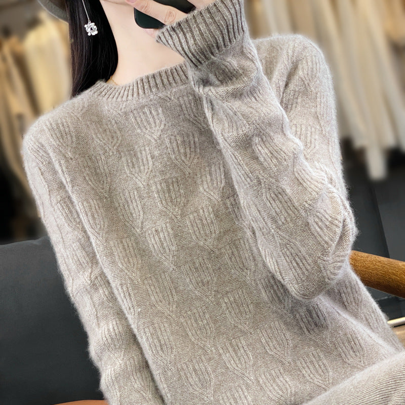 Damen Weicher Mohair‑Look Rundhalspullover mit erhabener Tulpenstruktur Echoarchiv