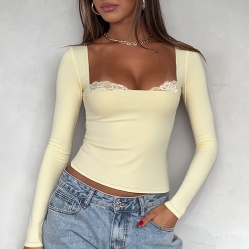 Damen Langarmshirt mit Spitzendekolleté und figurbetonter Passform Echo Archiv