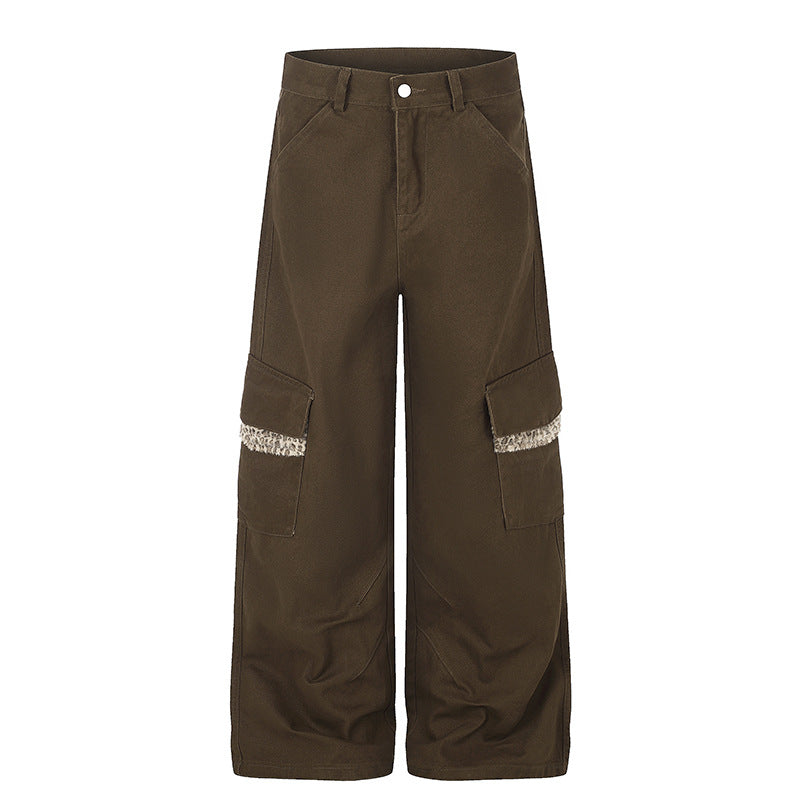 Damen Weite Cargo-Hose mit hoher Taille, großen Klappentaschen und Fellbesatz Echoarchiv